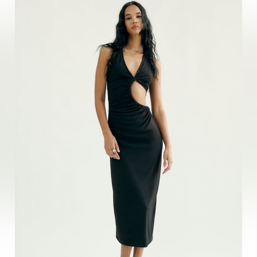 NWT Zara Women’s Size Small Black Cut Out Midi Dress